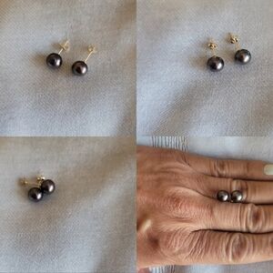 Black Pearl Earrings, 14k yellow gold